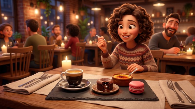 Café gourmand avec mignardises servi sur une table de restaurant en fin de repas