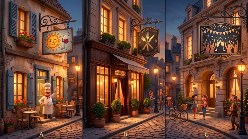 Trois pancartes illustrant des politiques d'annulation de difficulté croissante, du bistrot au restaurant gastronomique